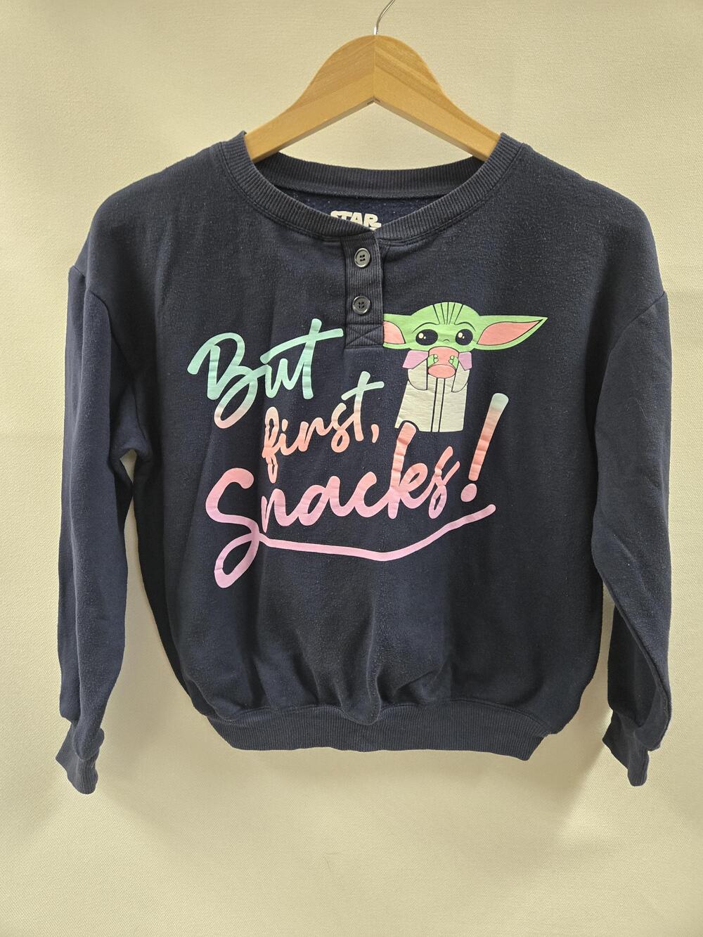 Star Wars Sweatshirt Youth XS Grogu But First Snacks Mandalorian Henley Pullover